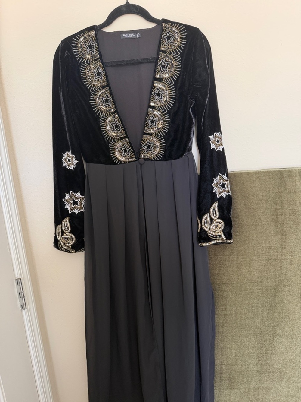 Nasty Gal Black Velvet/Chiffon Embellished Long Sleeve jacket